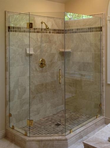 Brown's Glass Shop shower enclosure Bath beige brass clear