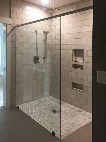 Brown's Glass Shop shower enclosure Bath gray clear simple framed