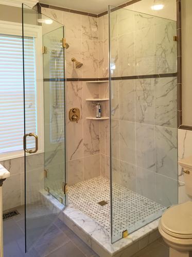 Brown's Glass Shop shower enclosure Bath marble brass clear