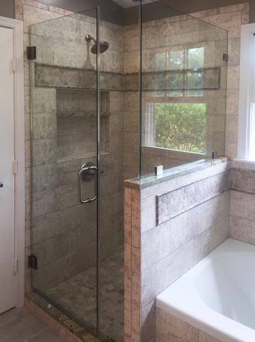 Brown's Glass Shop shower enclosure Bath stone nickel clear