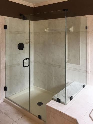 Brown's Glass Shop shower enclosure Bath white-marble-brown black clear